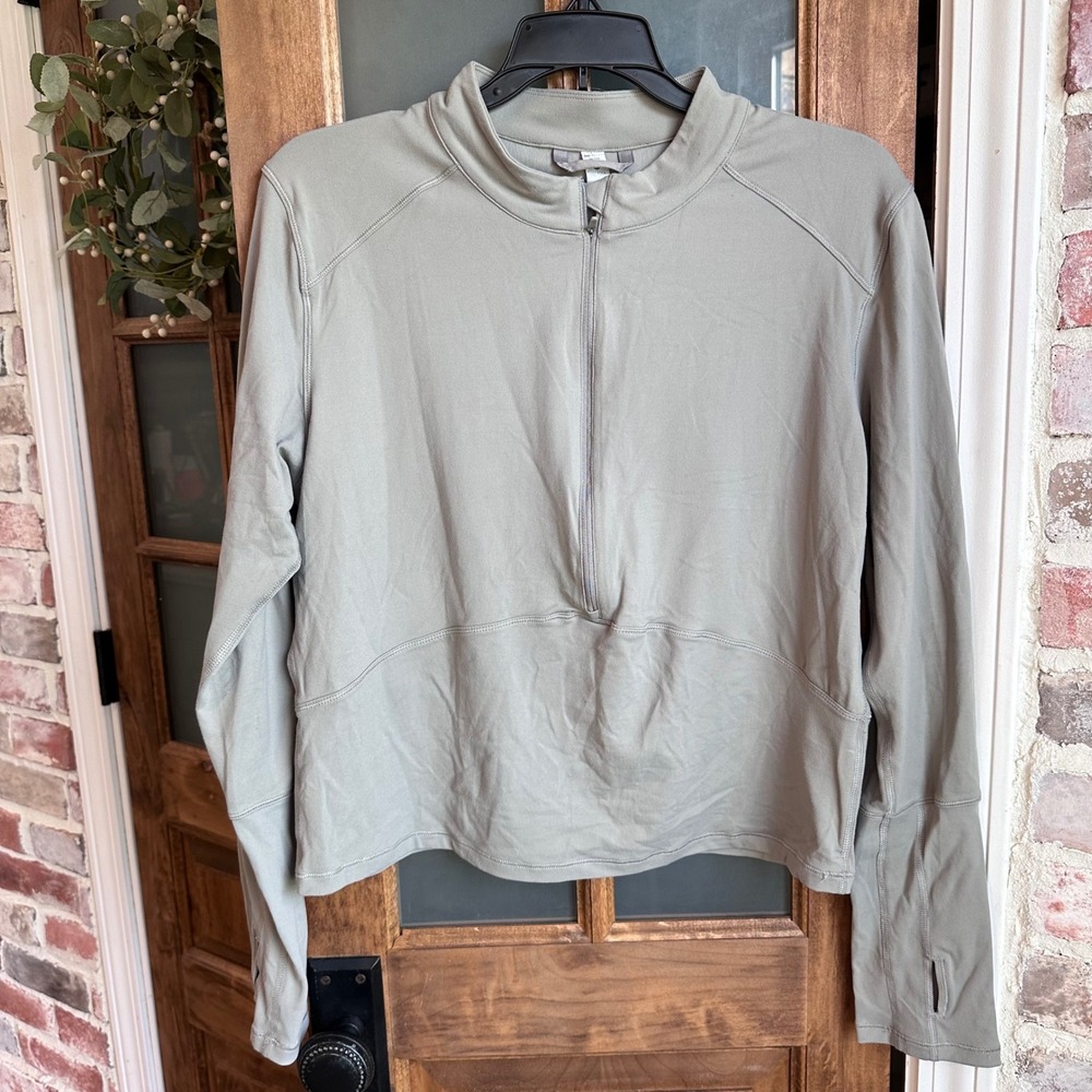 CRZ YOGA Quarter Zip Pullover Womens XL Sage Green Ribbed Thumbhole Activewear